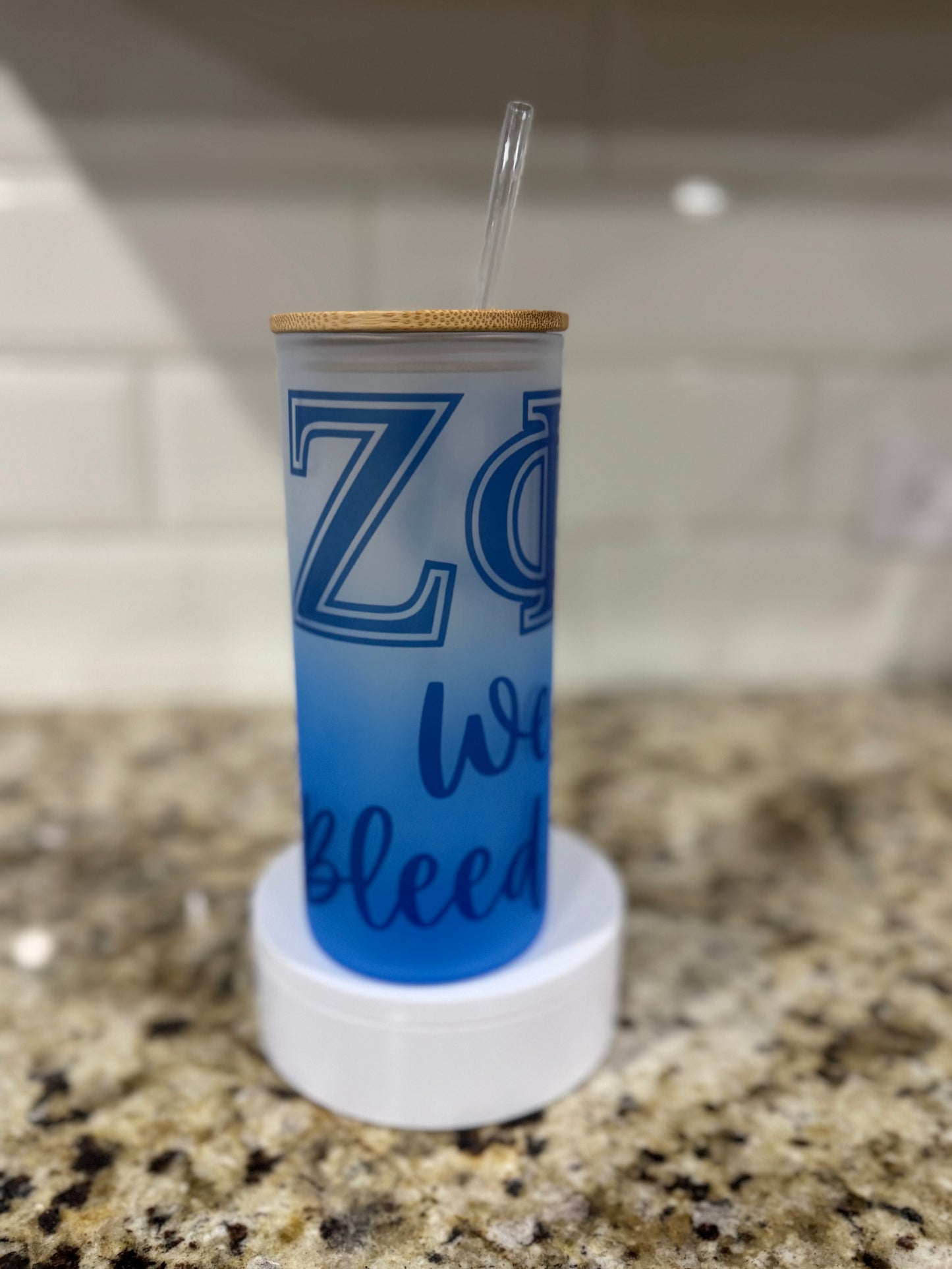 Zeta Phi Beta Glass Cup w/Bamboo Lid