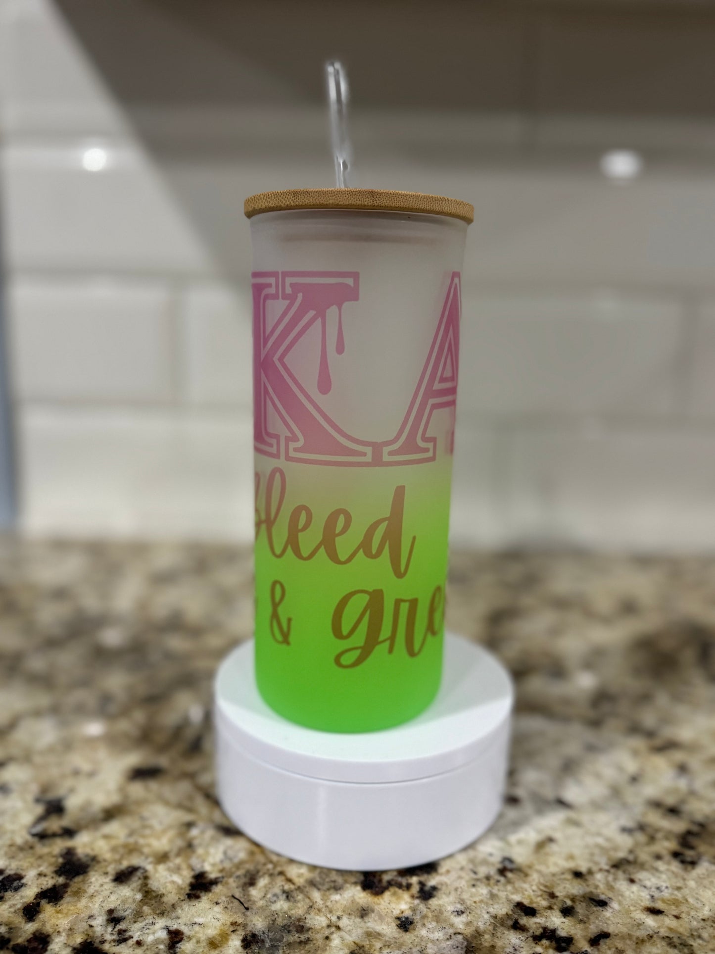Alpha Kappa Alpha Glass Cup w/Bamboo Lid
