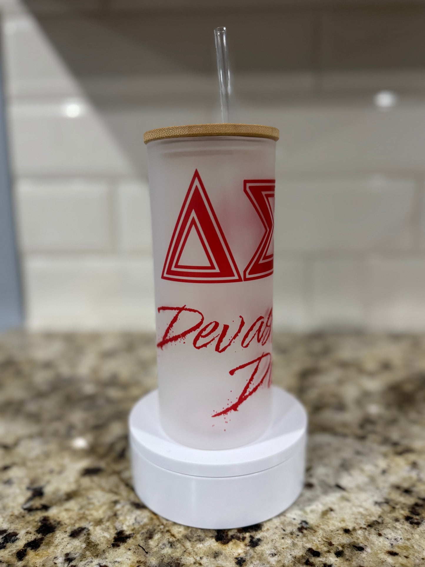 Delta Sigma Theta Glass Cup w/Bamboo Lid
