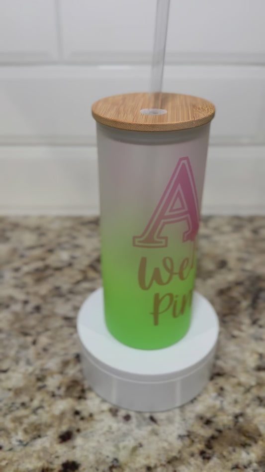 Alpha Kappa Alpha Glass Cup w/Bamboo Lid