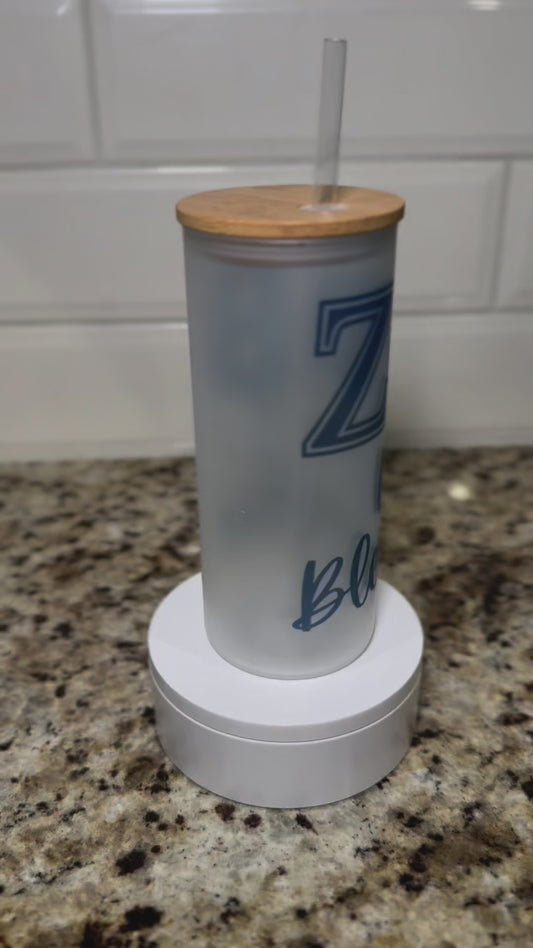 Zeta Phi Beta Glass Cup w/Bamboo Lid