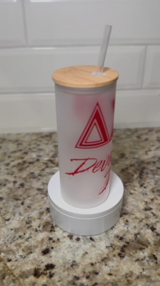 Delta Sigma Theta Glass Cup w/Bamboo Lid